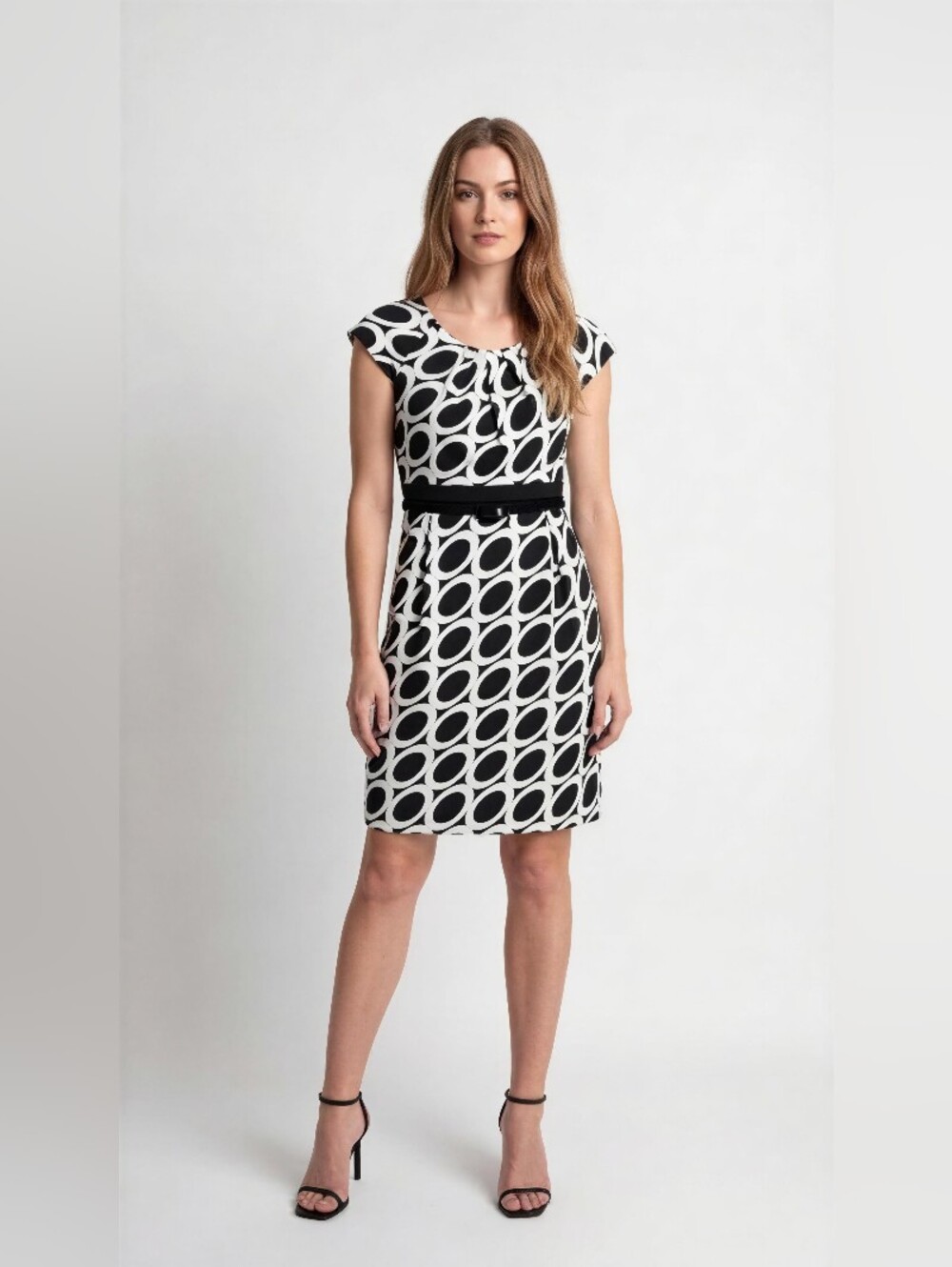 JESSICA HOWARD Black & White Geometric Cap-Sleeve Dress SIZE 12P NEW NO TAG